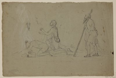 Kompositionsstudie von drei Hirten, 1832-34 von Thomas Cole